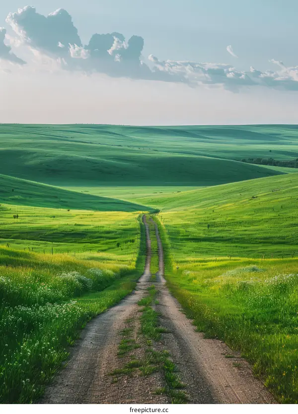 The road through the green hills