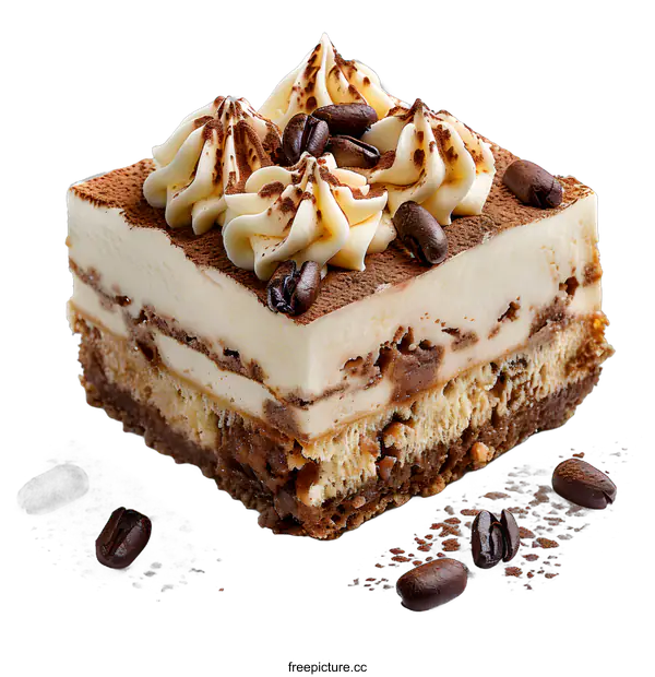 [Transparent Background PNG]Tiramisu Cake with Coffee Beans