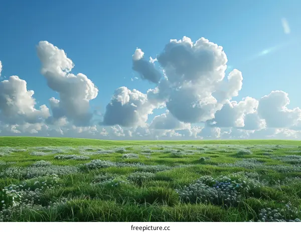 Serene Green Meadow with White Clouds