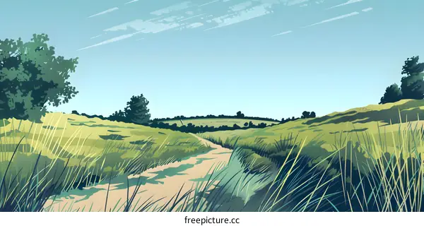 Green Grass Path Leading to the Horizon