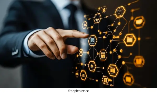 Businessman Interacting with Digital Network System