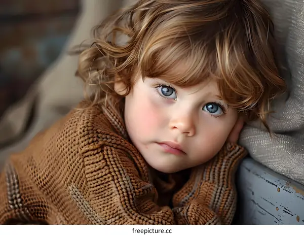 Portrait of a cute blonde toddler girl with blue eyes