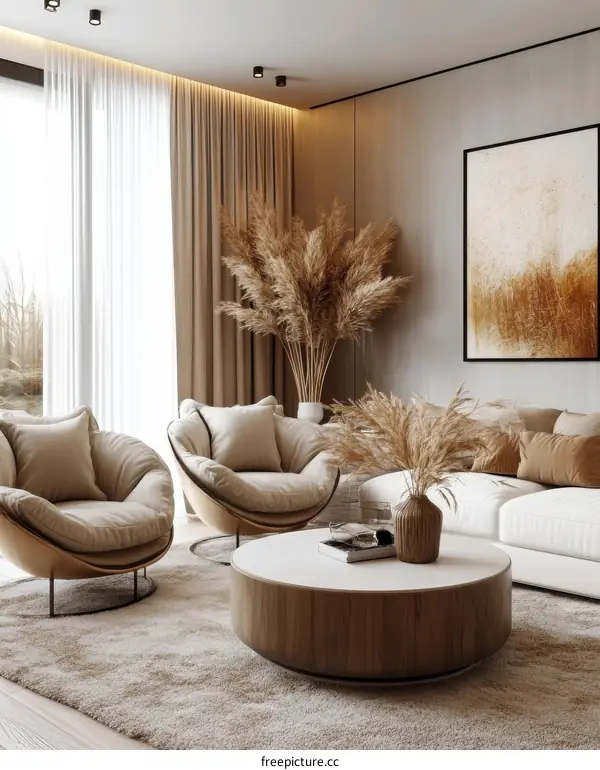 Modern Beige Living Room Interior Design