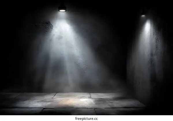Empty Dark Room Spotlit with Spotlight