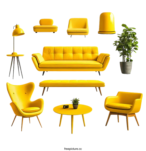 [Transparent Background PNG]Modern Yellow Furniture Set Design