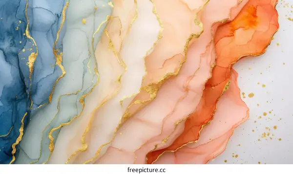 Abstract painting with blue, pink and orange colors