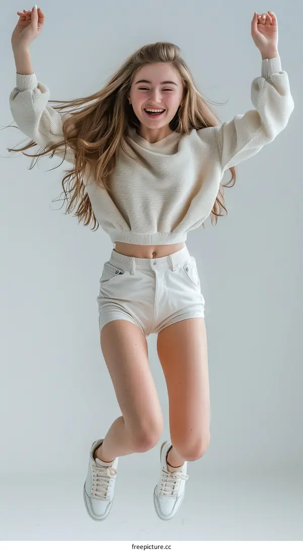 Happy Young Woman Jumping in the Air