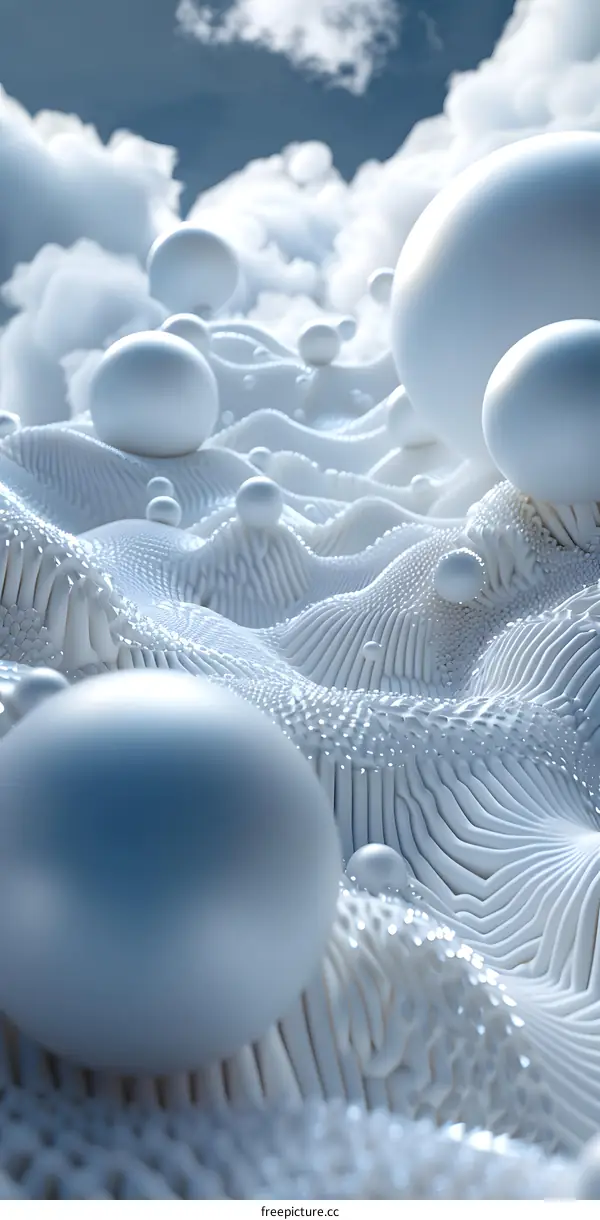 3D rendering of a planetary landscape with multiple spheres