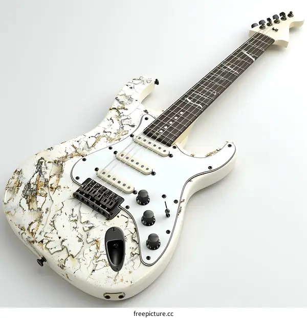 White Electric Guitar on White Background
