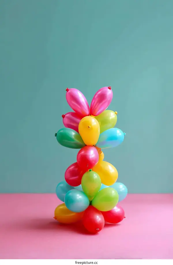 Colorful Balloon Arrangement on Dual Tone Background