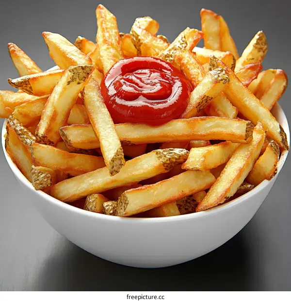 Delicious French Fries with Ketchup in a Bowl