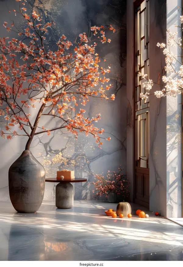 Elegant Chinese Interior Design with Blossoms