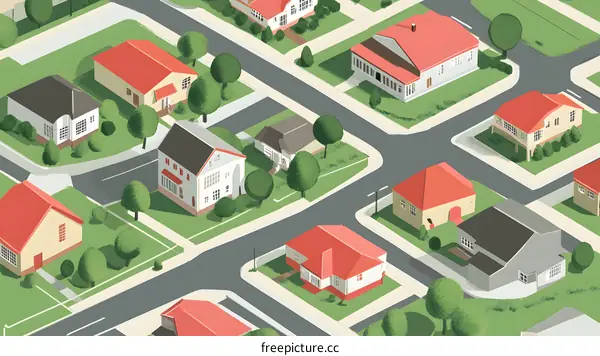 Neighborhood Aerial View Illustration