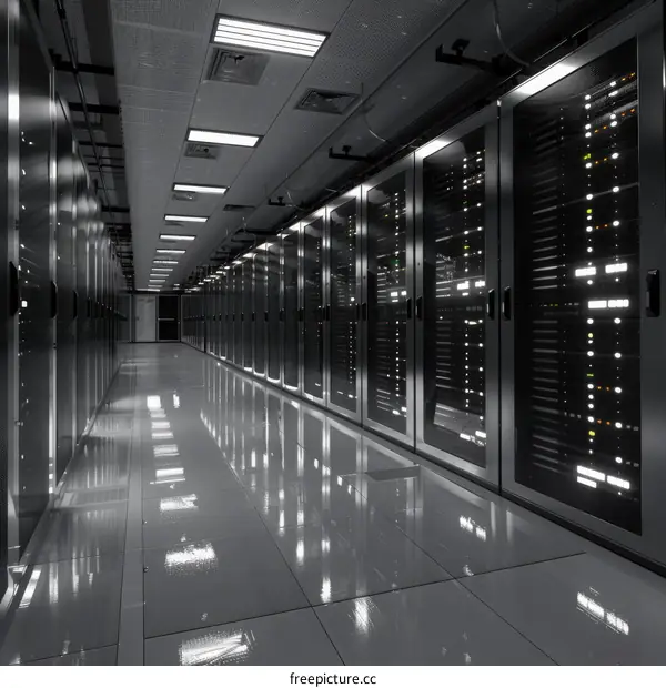 Modern Data Center With Rows of Server Racks