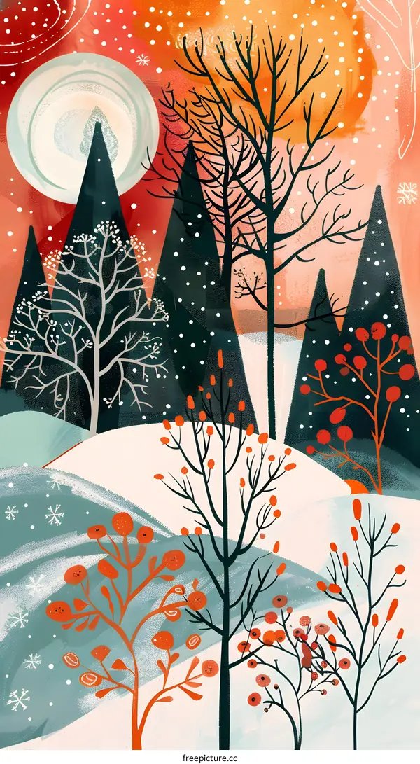 Winter Landscape with Bare Trees and Snow