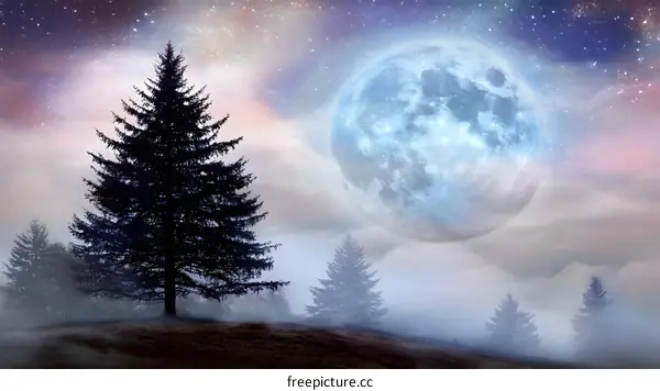 Full Moon In The Forest Night Sky Stars