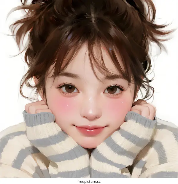 A Young Woman with Messy Hair and Striped Sweater