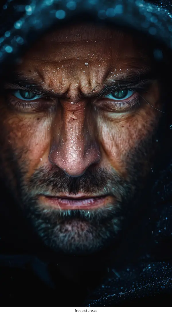 Close-up Angry Man Portrait in Hood