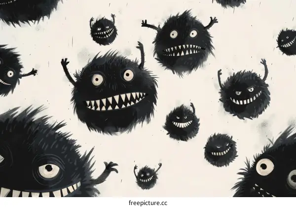 Cute Black and White Cartoon Monsters