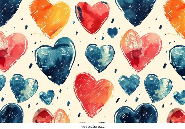 Colorful watercolor heart pattern