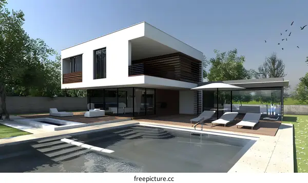 Modern House with Swimming Pool and Patio