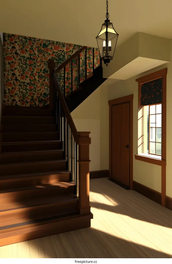 Wooden Staircase in a Traditional Home