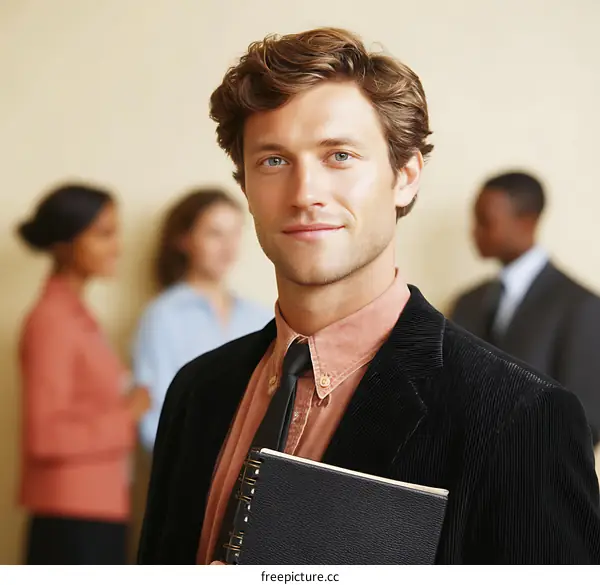 Businessman with notebook in professional setting