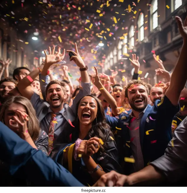 Happy Graduates Throwing Confetti in the Air