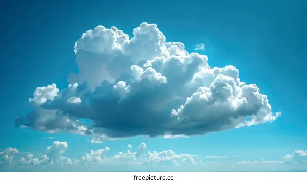 Large white and gray cloudscape with blue sky and wispy clouds below
