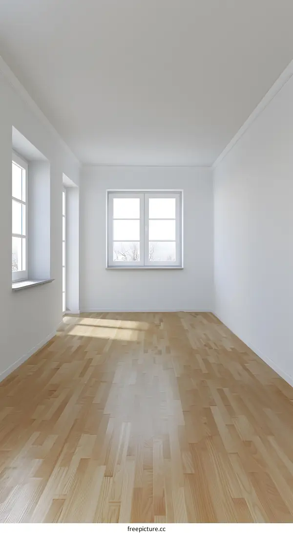 Empty Room with Wooden Floor and Windows