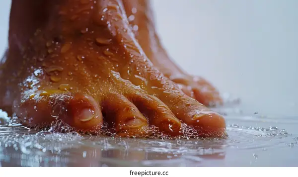Black person's foot stepping in water