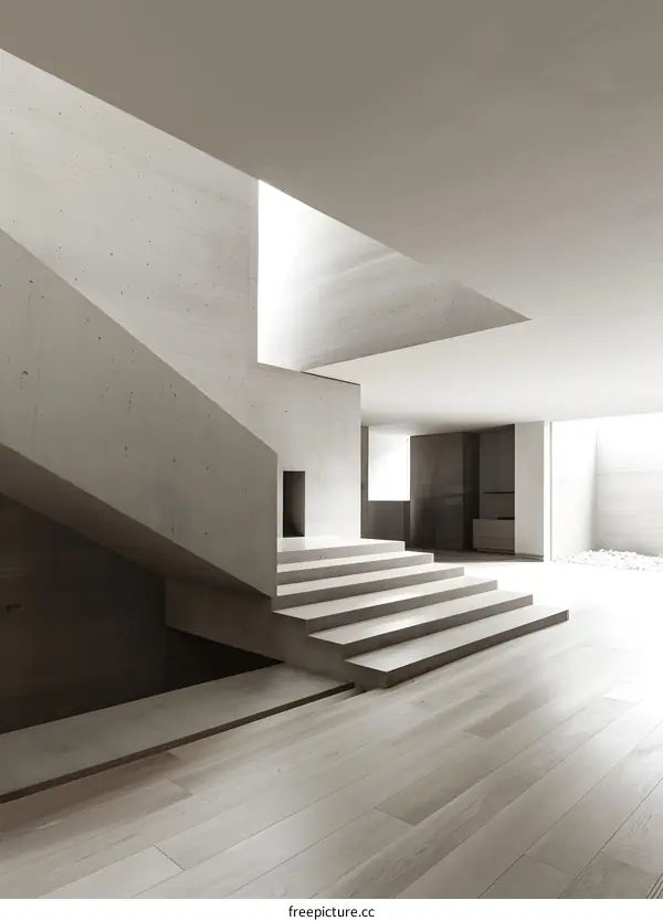 Modern Minimalist Concrete Staircase and Wooden Floor Interior Design