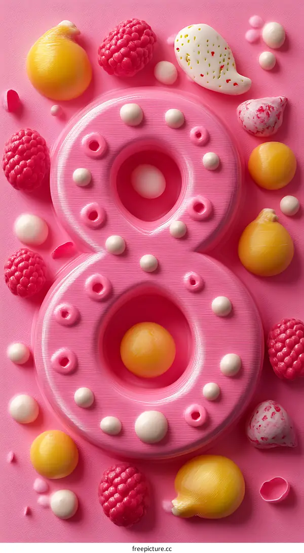 Creative Pink Number Eight Design with Berries and Sweets
