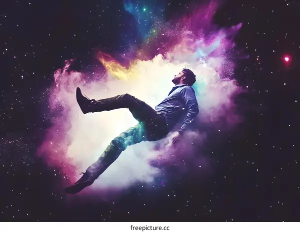 Man Floating In Space Surrounded By Nebula