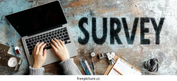 Casual Work Environment with Laptop and Survey