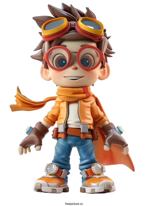 [Transparent Background PNG]3D Cartoon Boy with Goggles and Cape