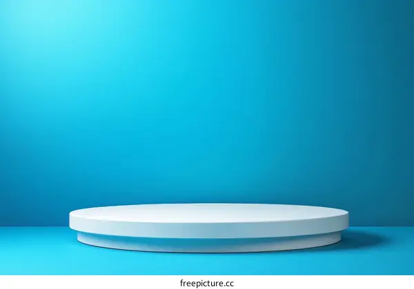 Empty White Round Podium on Blue Background