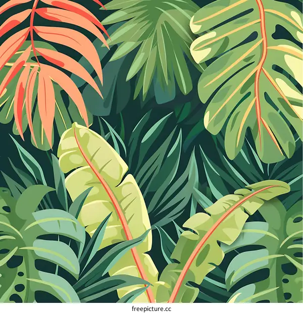 Tropical Green Leaves Jungle Background Illustration