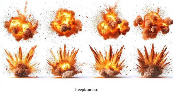 Explosion Effects Collection Isolated on White Background