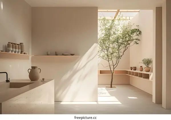 Minimalist Interior Design with Natural Light and a Tree