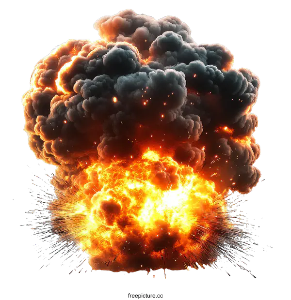 [Transparent Background PNG]Explosion Illustration with Smoke and Flames