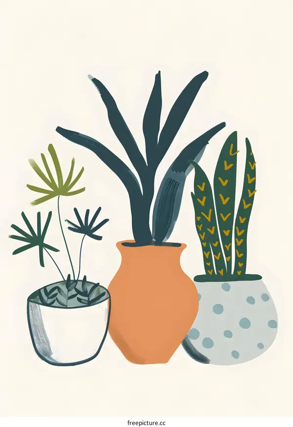 Three Potted Plants Illustration
