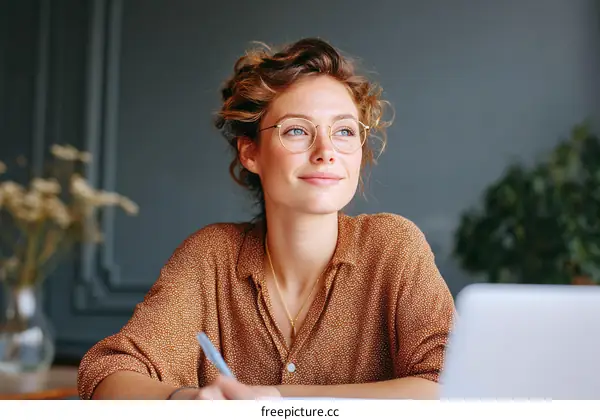 Thoughtful Woman Working at a Laptop