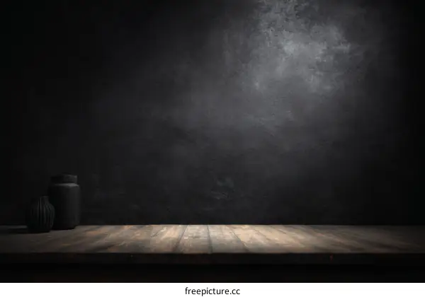 Dark Studio Backdrop with Wooden Tabletop