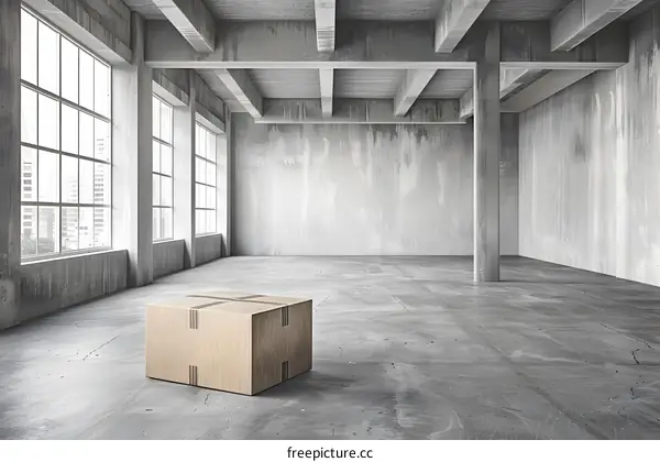 Empty Industrial Warehouse with Cardboard Box