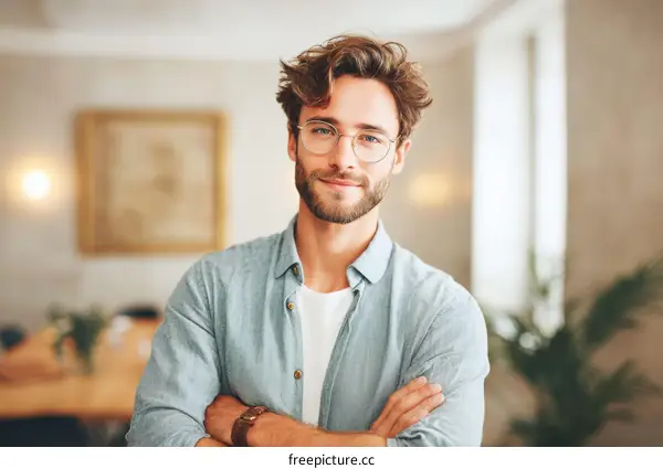 Confident Caucasian Male Portrait in Modern Interior