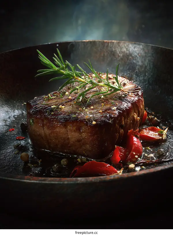 Roasted Steak with Herbs and Red Peppers