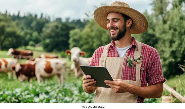 Farmer Using Digital Tablet in Green Field