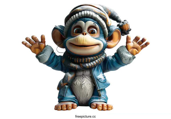 [Transparent Background PNG]Cute Cartoon Monkey Wearing Winter Clothes