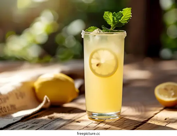 Refreshing Lemonade with Lemon Slice and Mint